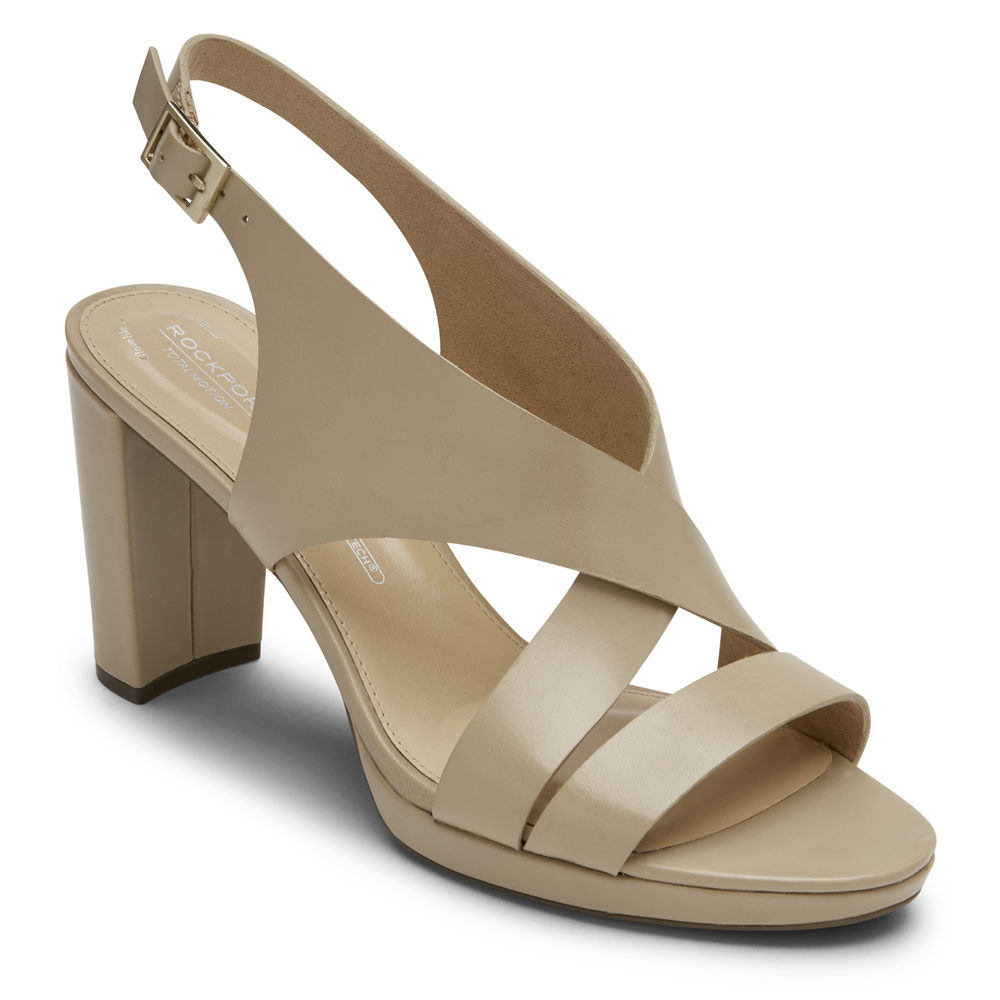 Rockport Heels For Womens Beige - Total Motion Ivy Cross Slingback - XV8462973